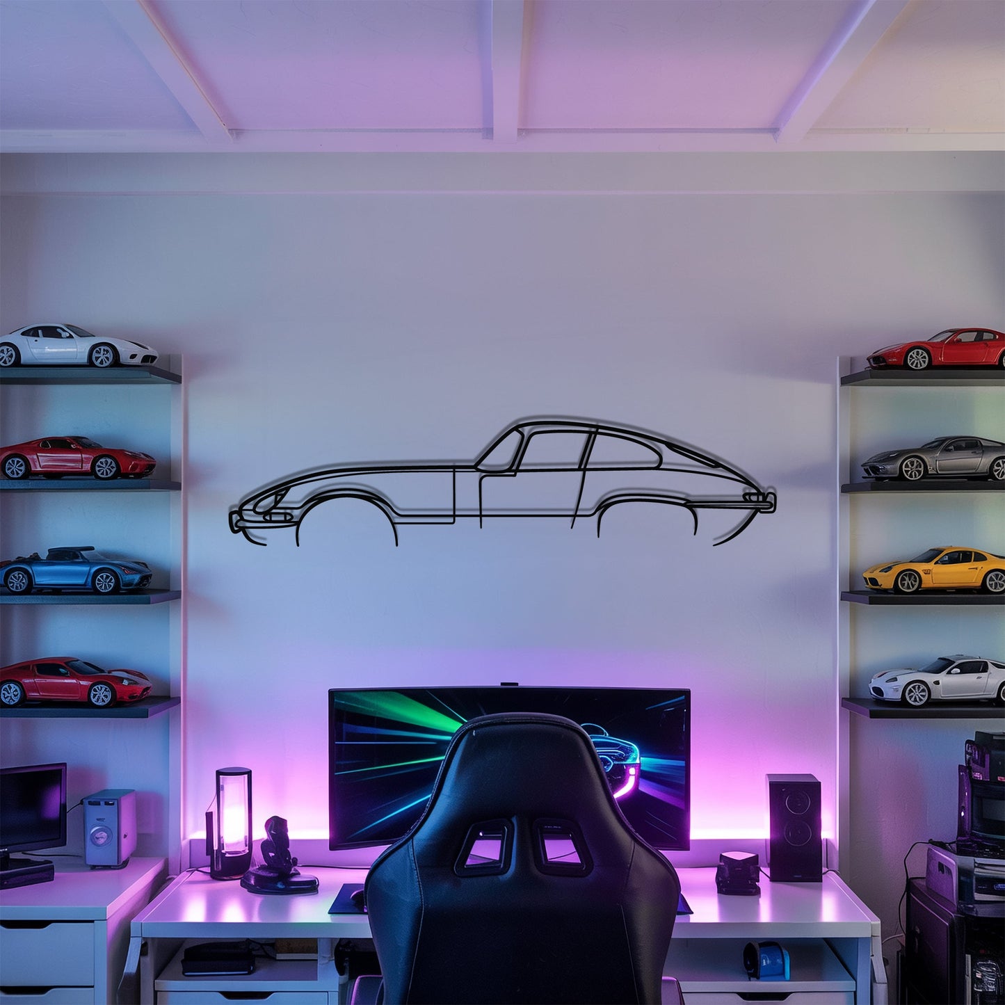 E-Type Coupe – Kovová dekorácia na stenu auta