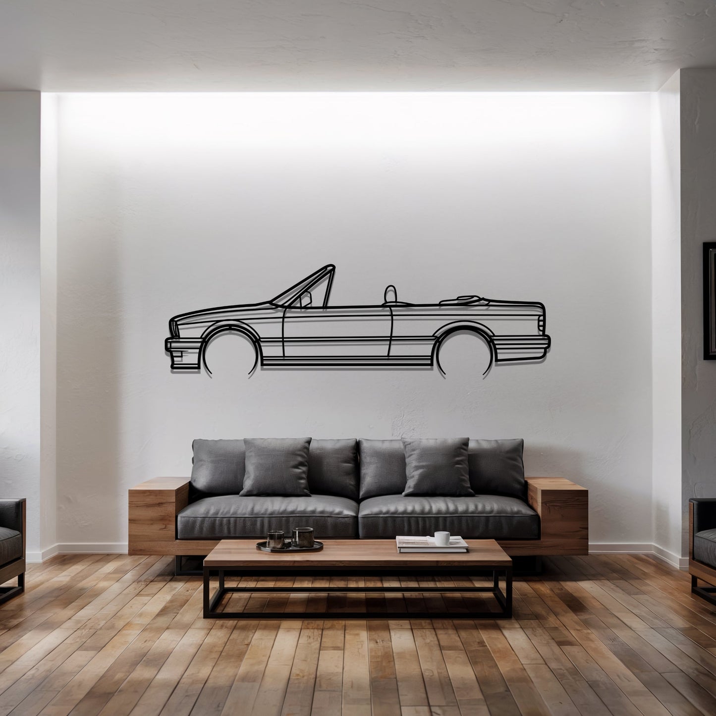 E30 coupe cabrio Detailed – Kovová dekorácia na stenu auta