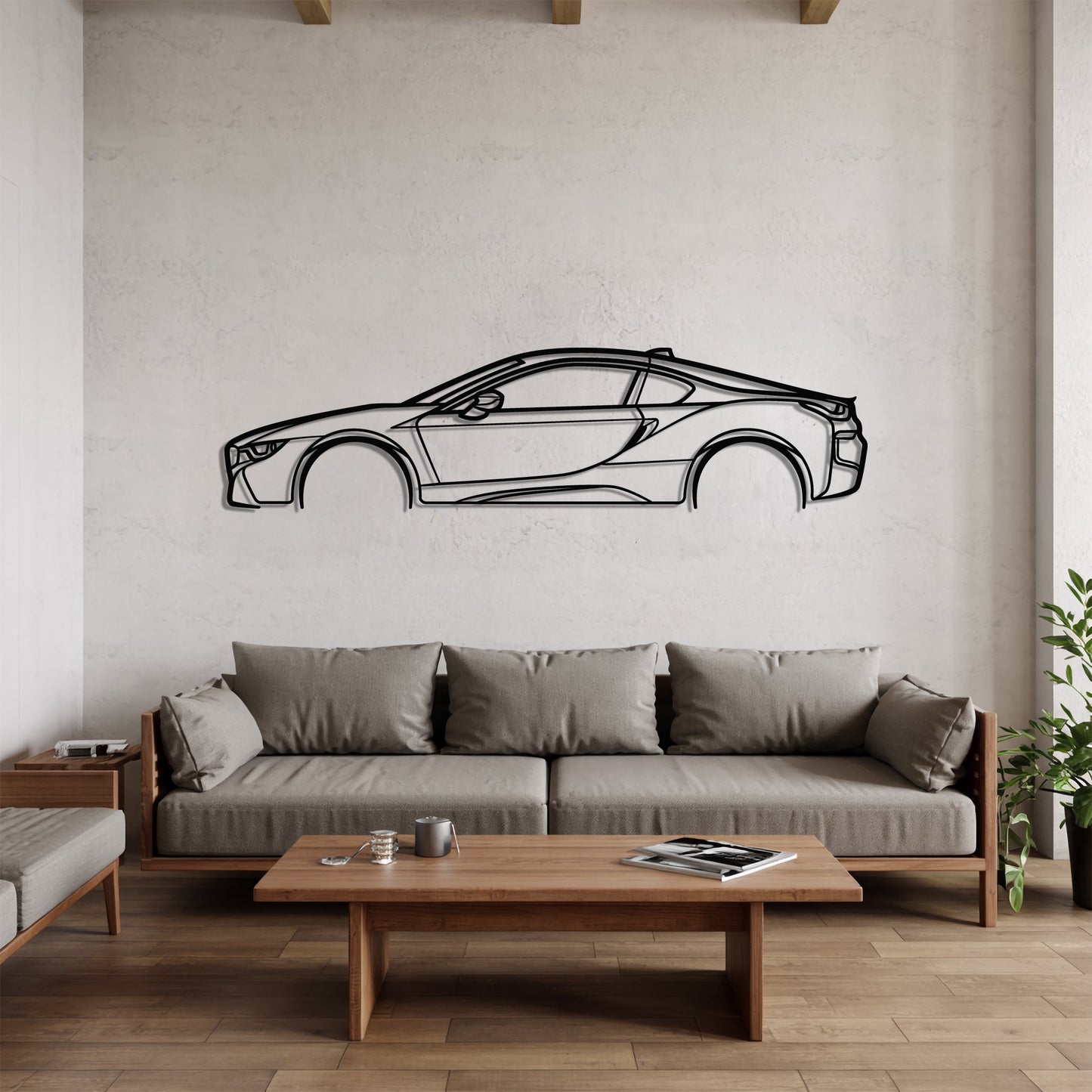 i8 – Kovová dekorácia na stenu auta