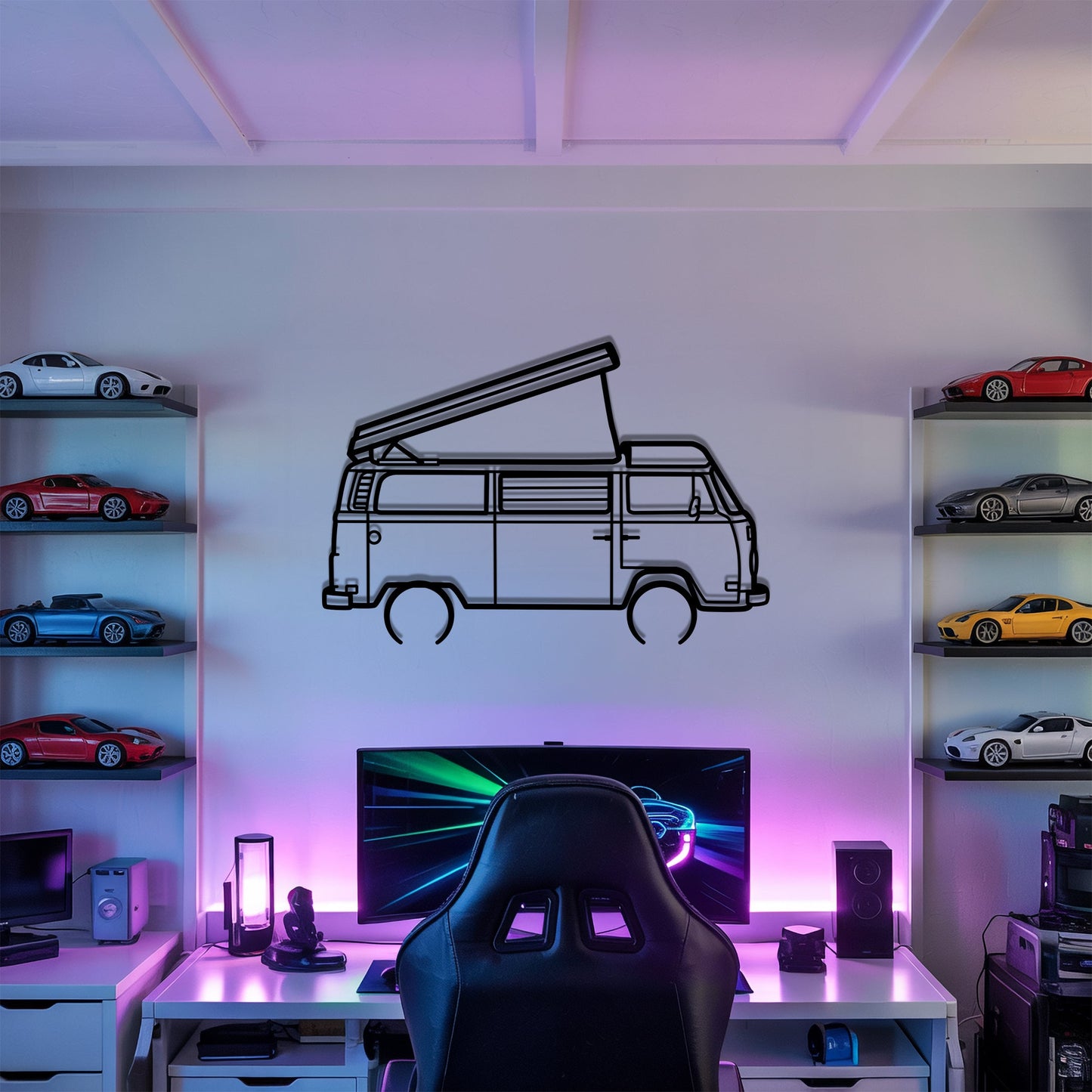 Westfalia T2 pop-top – Kovová dekorácia na stenu karavanu