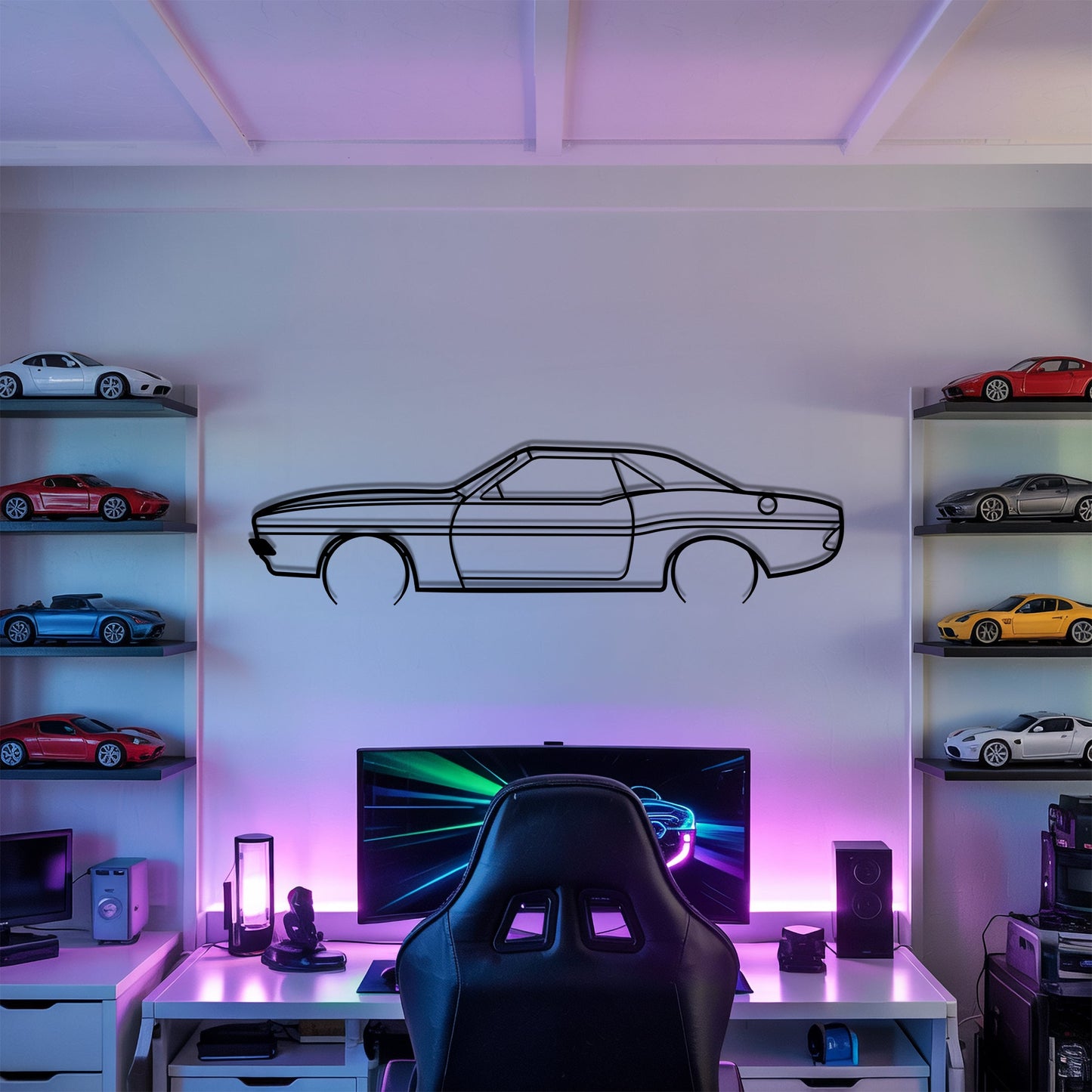 Challenger RT Detailed – Kovová dekorácia na stenu auta