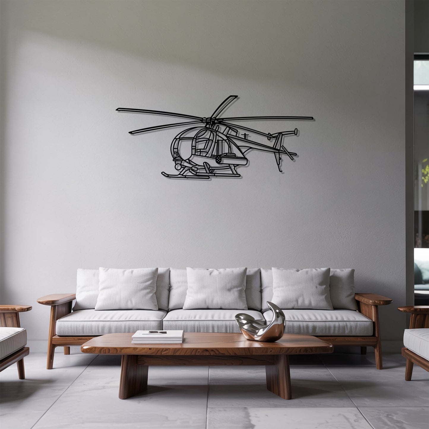 MH-16 Little Bird – Kovová dekorácia na stenu helikoptéry
