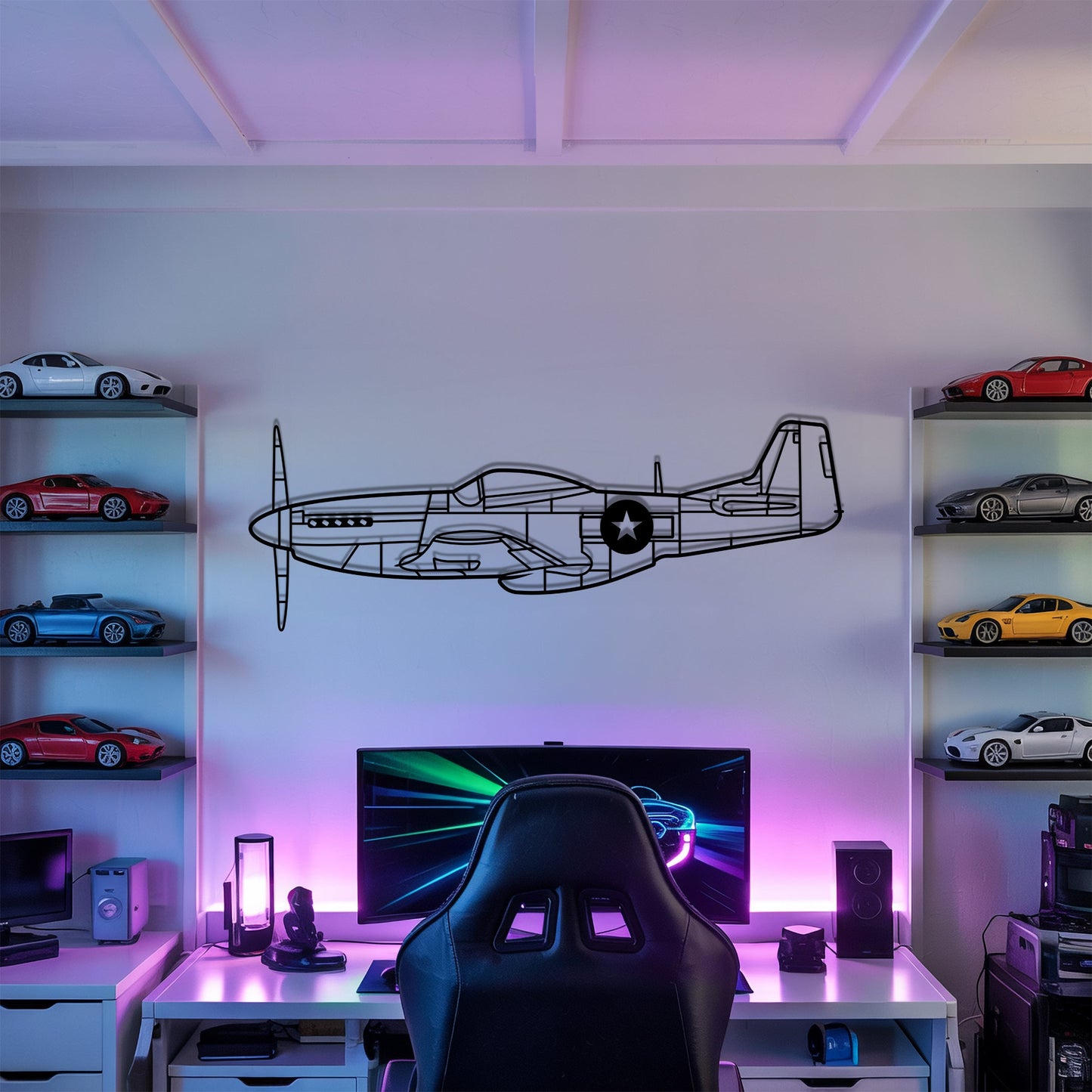 P-51 Mustang – Kovová dekorácia na stenu lietadla